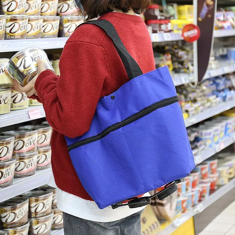 Foldable Trolley Bag Portable Shopping Cart Folding Home Travel Portable Handbag