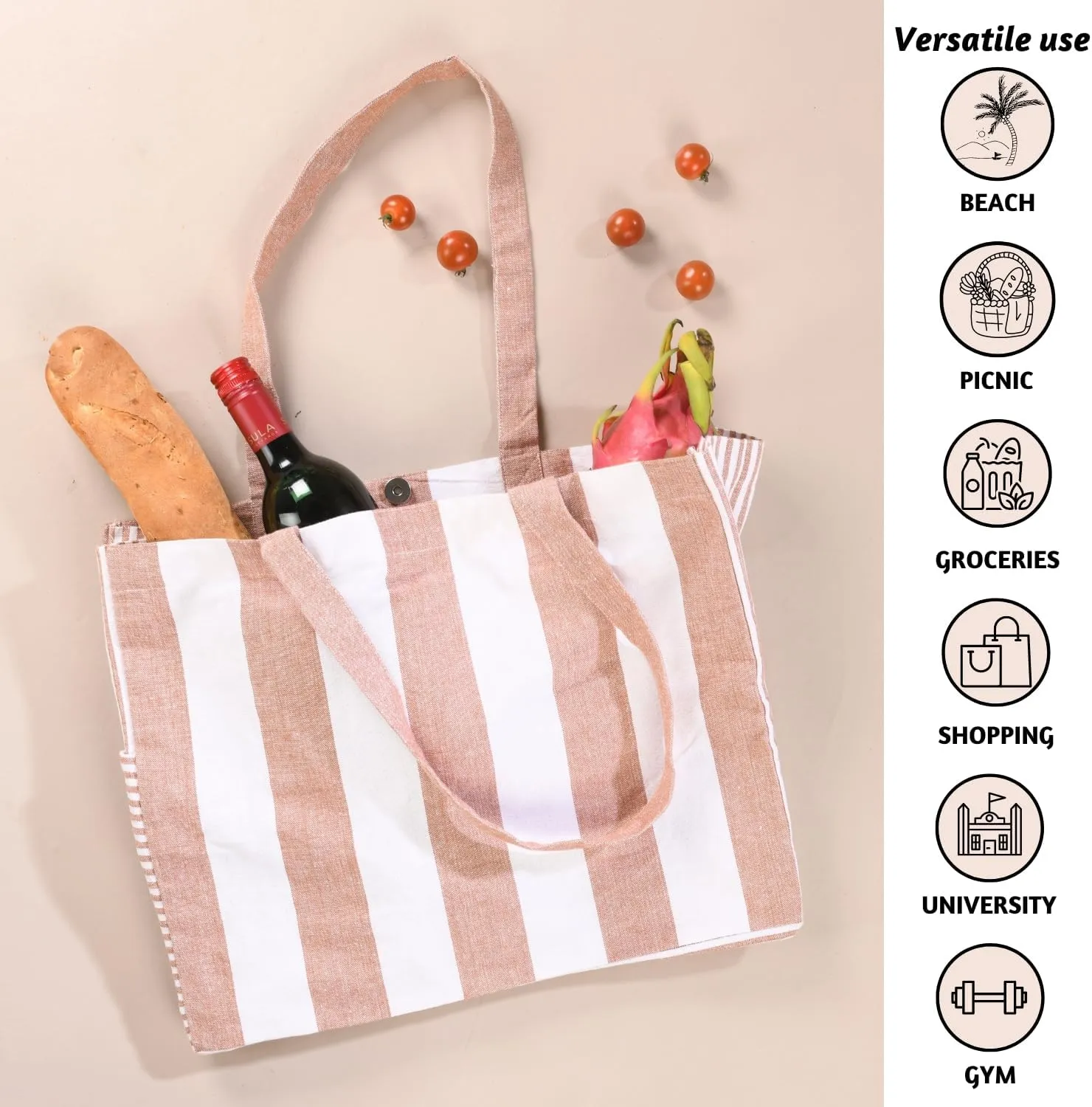 Folkulture Beach Bag for Women | 17 x 14 Inch - 100% Cotton Beach Tote Bag with Zipper Pocket Inside, Large Woven Pool Bag