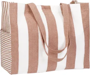Folkulture Beach Bag for Women | 17 x 14 Inch - 100% Cotton Beach Tote Bag with Zipper Pocket Inside, Large Woven Pool Bag