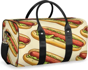 Food Duffle Bag for Travel, Overnight Weekend Gym Carry On Luggage Bag, Hot Dogs Travel Duffel Bag for Men Women