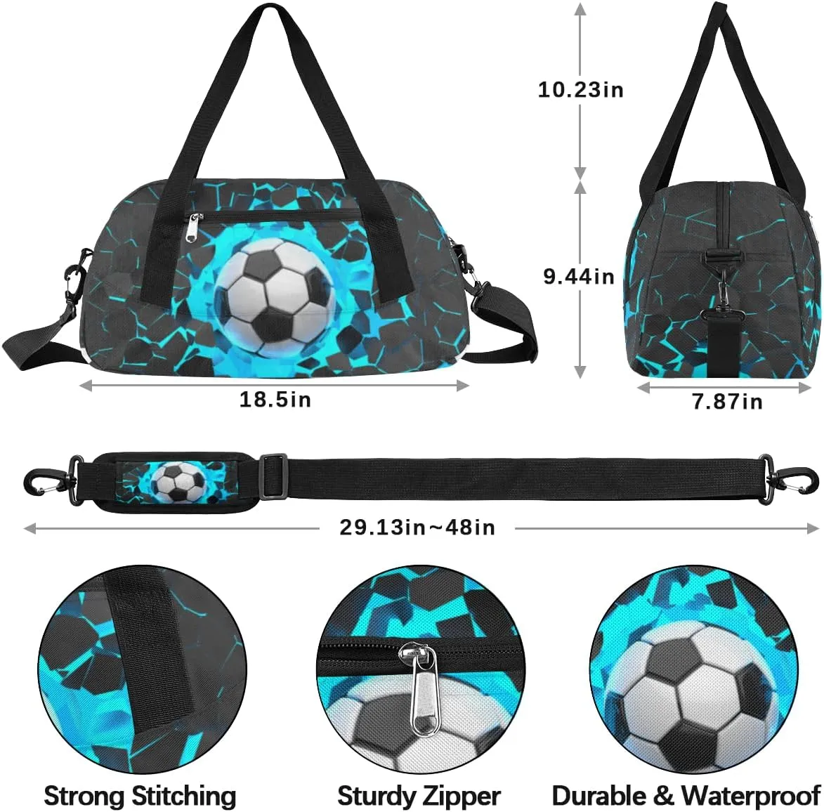 Football Soccer Overnight Duffel Bags Waterproof & Tear Resistant Sport Bag Small Packable Duffle Bag for Travel Gym，Personalized Duffle Bag for Boys Girls Women Kid gymnastics bag