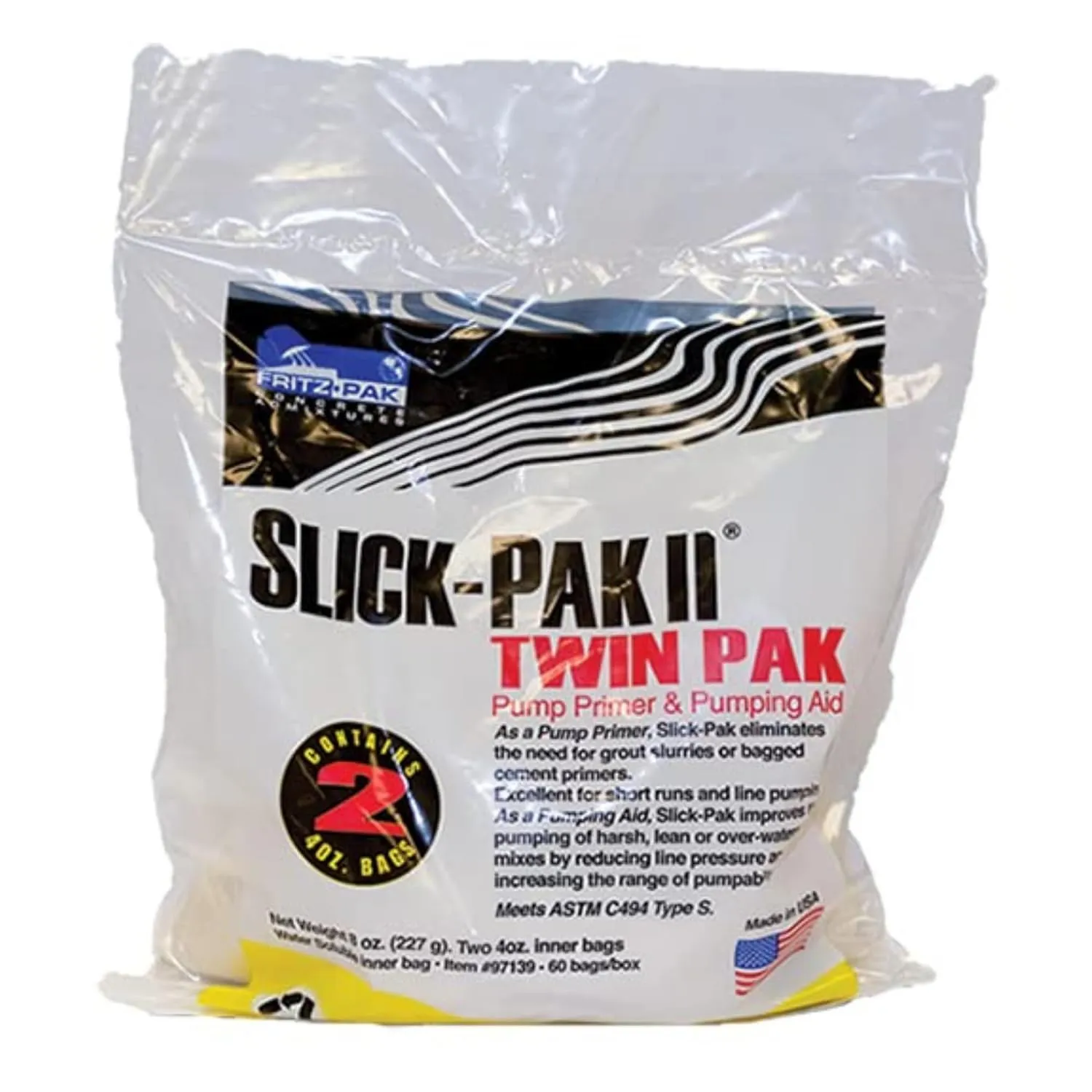 Fritz Pak Slick Pak II Twin Pack (60 Bags) Concrete Pump Line Primer Shotcrete Line Pump Made in USA Con Forms