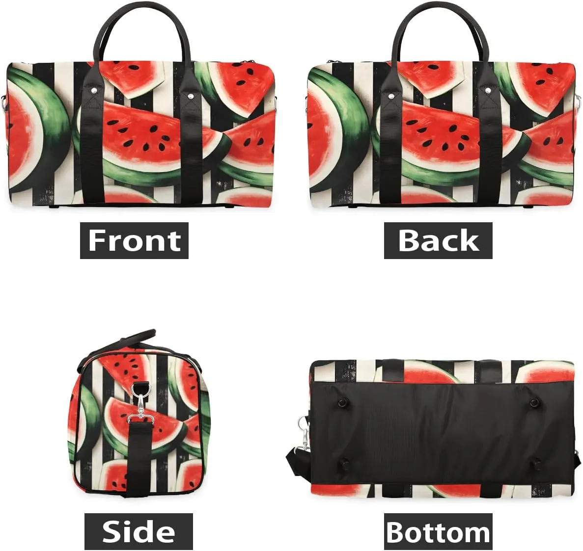 Fruits Watermelon Stripe Travel Duffel Bag for Women Men Waterproof Foldable Overnight Weekender Bag Large Capacity Sports Gym Bag