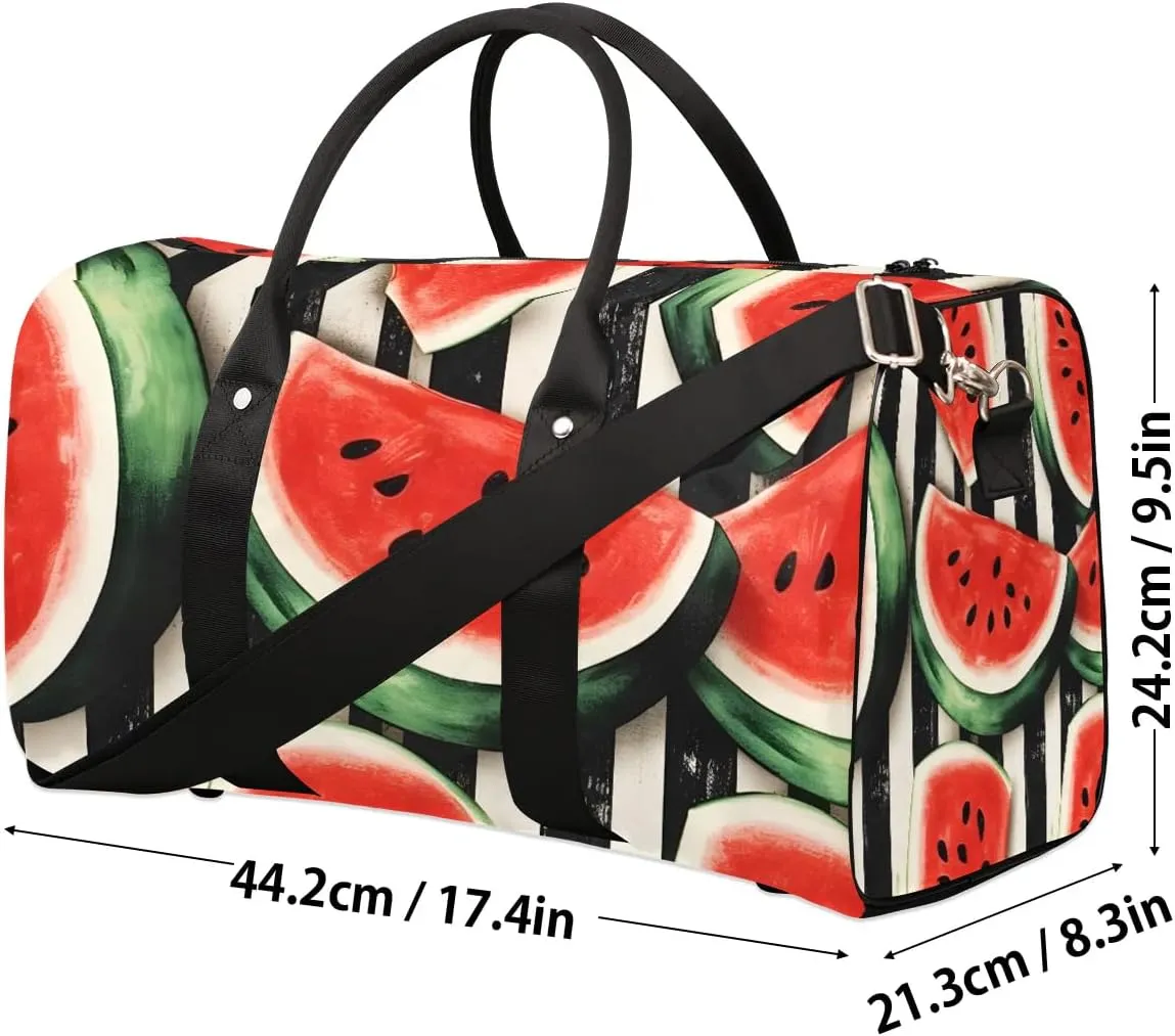 Fruits Watermelon Stripe Travel Duffel Bag for Women Men Waterproof Foldable Overnight Weekender Bag Large Capacity Sports Gym Bag