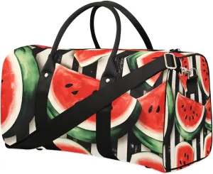 Fruits Watermelon Stripe Travel Duffel Bag for Women Men Waterproof Foldable Overnight Weekender Bag Large Capacity Sports Gym Bag