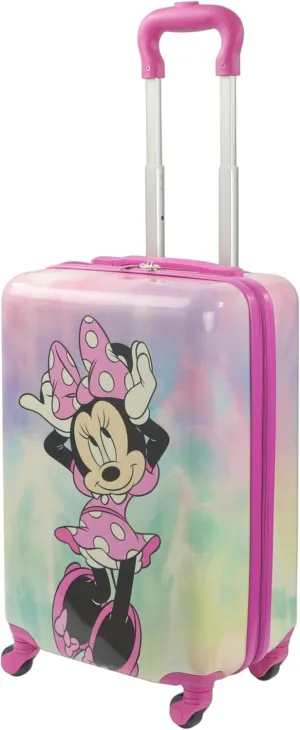 FUL Disney Minnie Mouse Kids Carry On Luggage, Hardshell Rolling Suitcase with Spinner Wheels, Pink, 21 x 13.5 x 8.5 inches