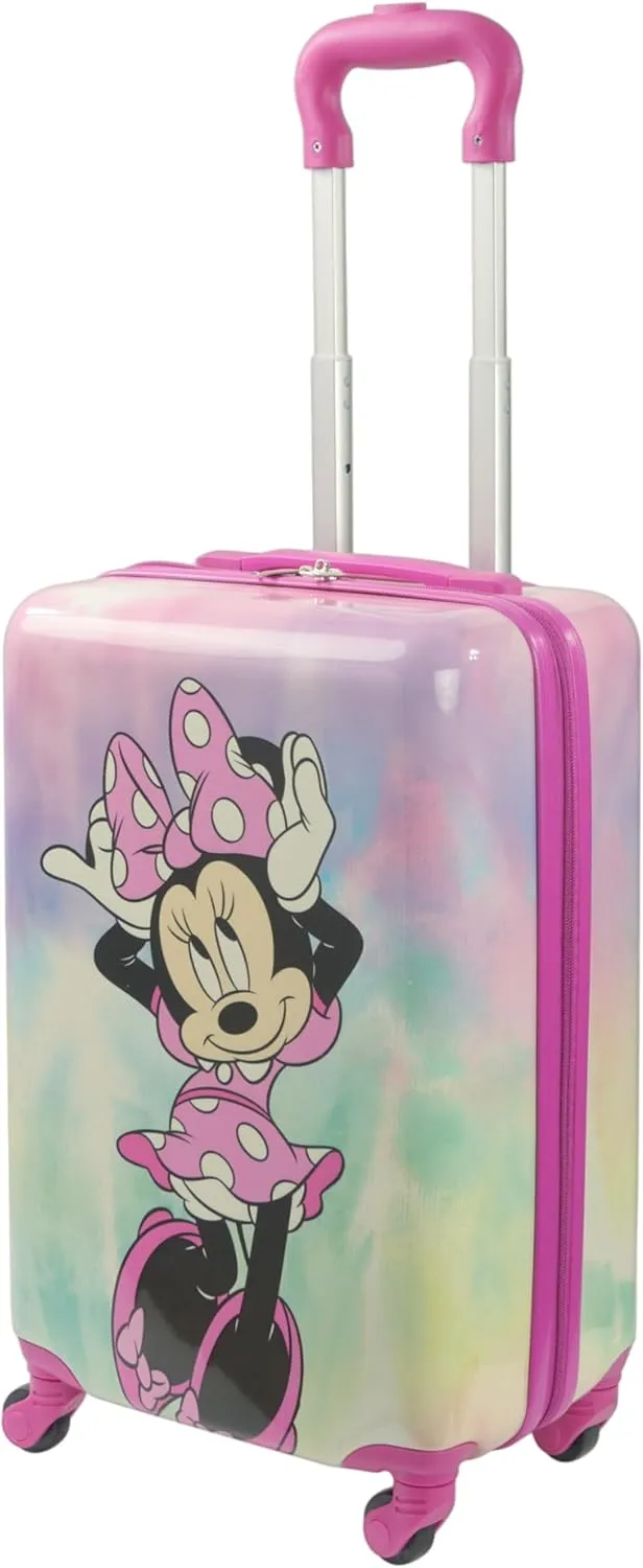 FUL Disney Minnie Mouse Kids Carry On Luggage, Hardshell Rolling Suitcase with Spinner Wheels, Pink, 21 x 13.5 x 8.5 inches