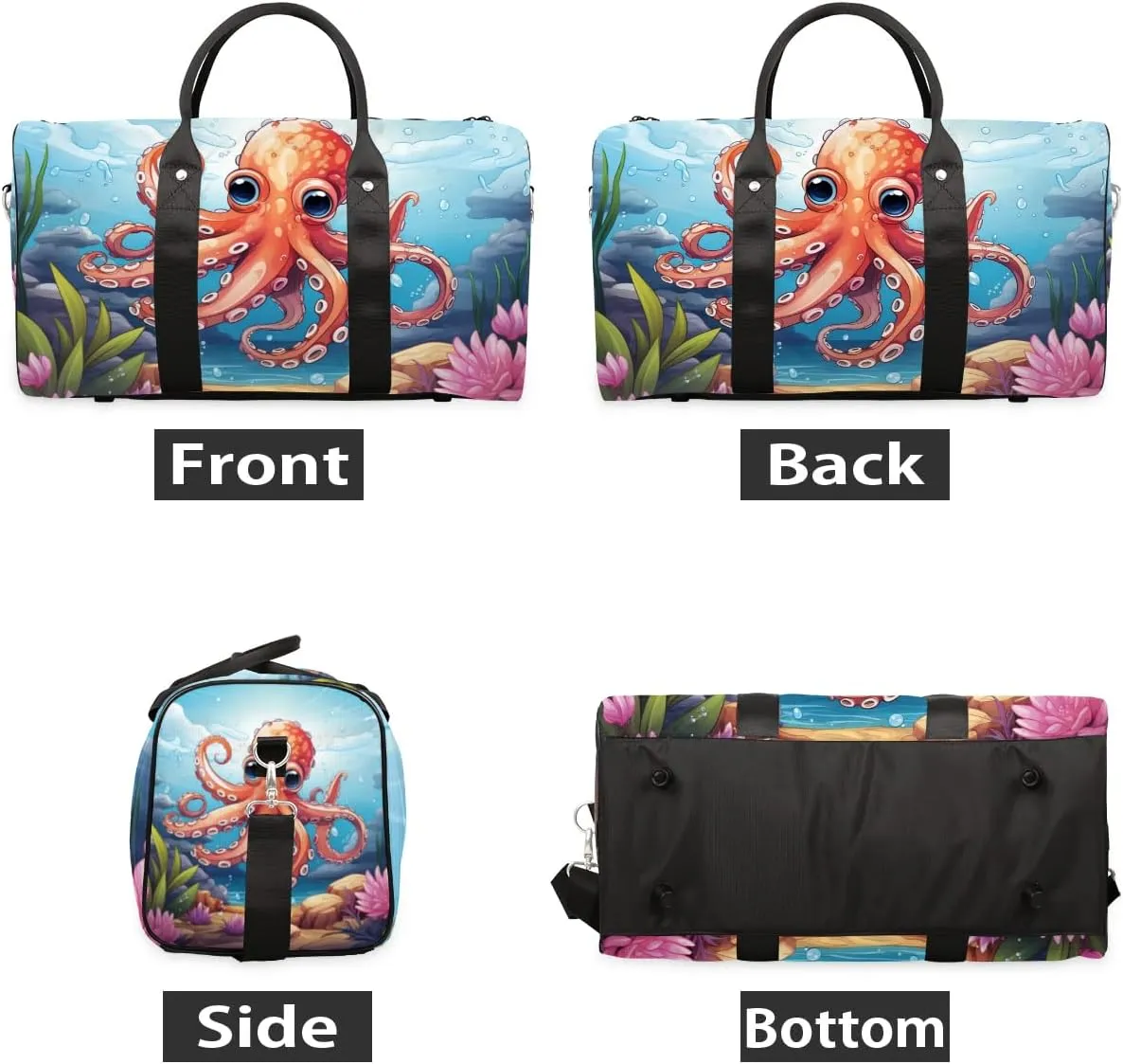 Fun Orange Octopus Travel Duffel Bag for Women Men Waterproof Foldable Overnight Weekender Bag Large Capacity Sports Gym Bag