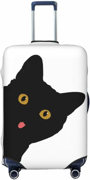 Funny Black Cat Travel Luggage Cover Fits 18-32 Inch Luggage, Stretch Suitcase Cover Protector with Concealed Zipper for Wheeled Suitcase Tsa Approved