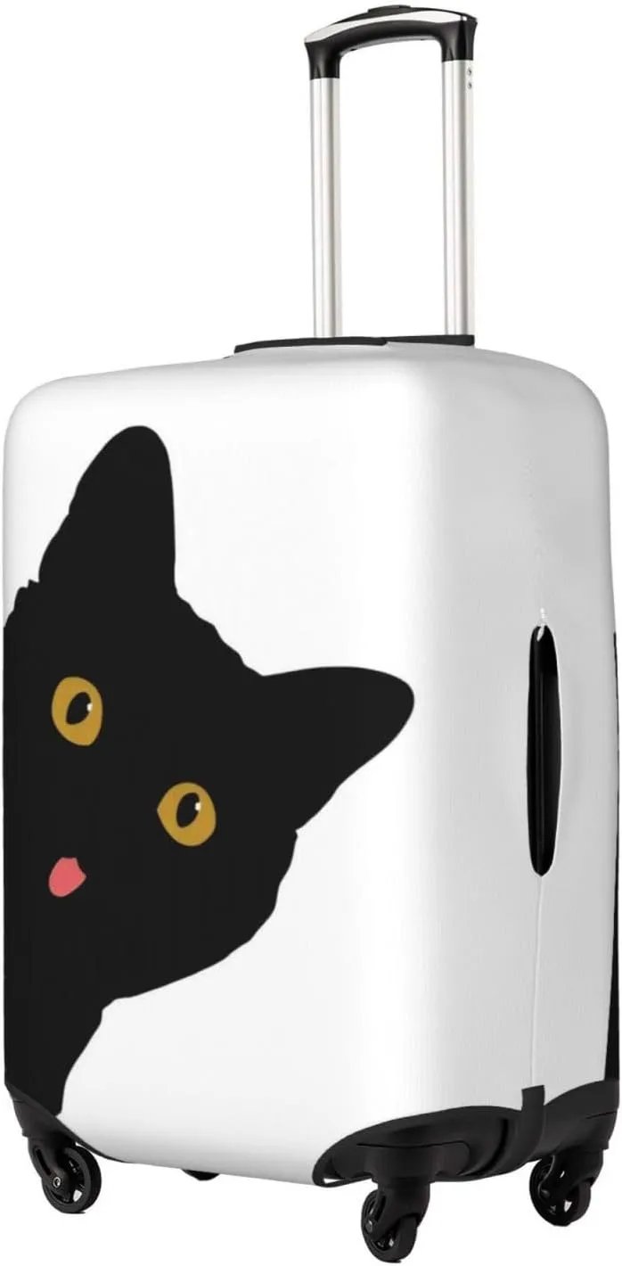 Funny Black Cat Travel Luggage Cover Fits 18-32 Inch Luggage, Stretch Suitcase Cover Protector with Concealed Zipper for Wheeled Suitcase Tsa Approved