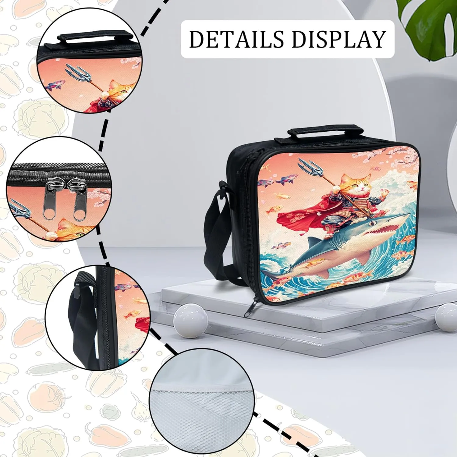 Funny Cat Backpack Set for Boys Girls 3PCS Cool Shark School Bag with Lunch Box Pencil Case Kids Backpacks Toddler Elementary Bookbag 16 Inch