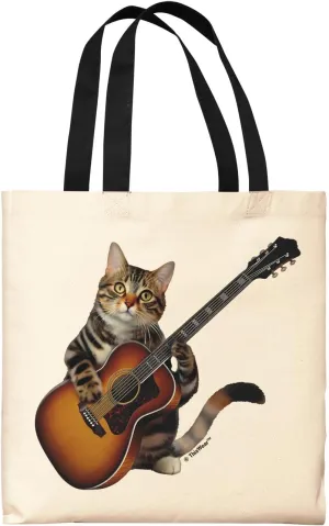 Funny Cat In Pajamas Playing Piano Guitar or Drums Canvas Tote Bag