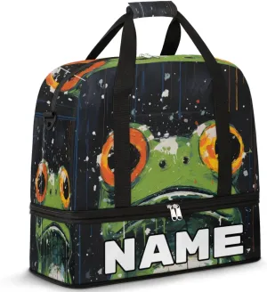 Funny Frogs Pattern Print Custom Foldable Duffle Bag with Shoes Compartment Personalized Large Capacity Waterproof Travel Weekender Bag Overnight Bag for Sports Gym