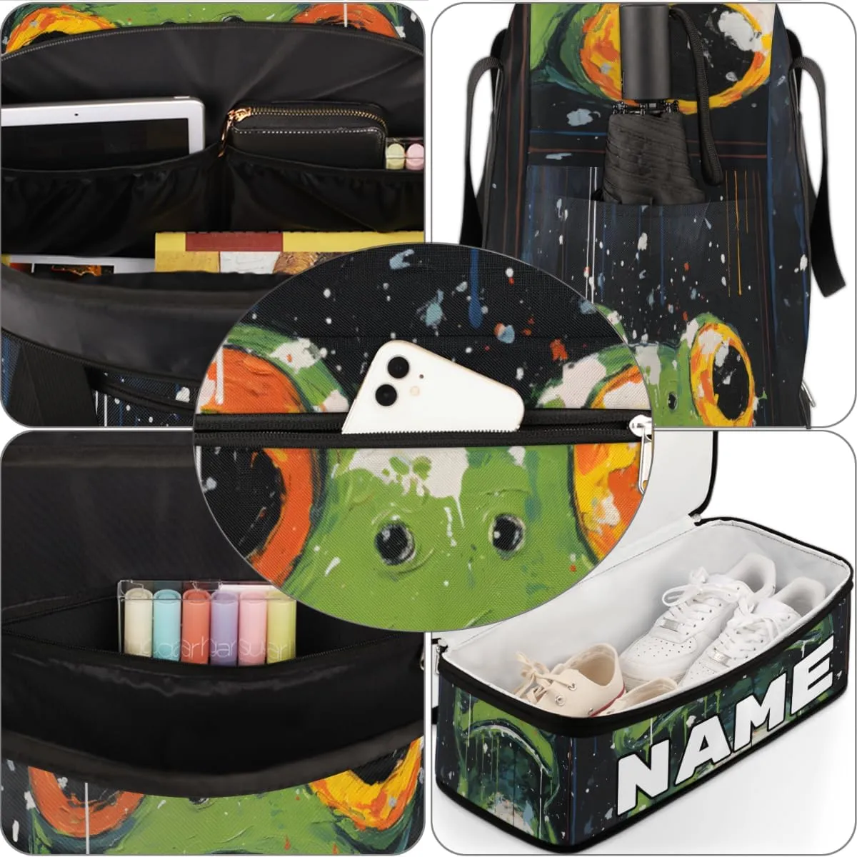 Funny Frogs Pattern Print Custom Foldable Duffle Bag with Shoes Compartment Personalized Large Capacity Waterproof Travel Weekender Bag Overnight Bag for Sports Gym