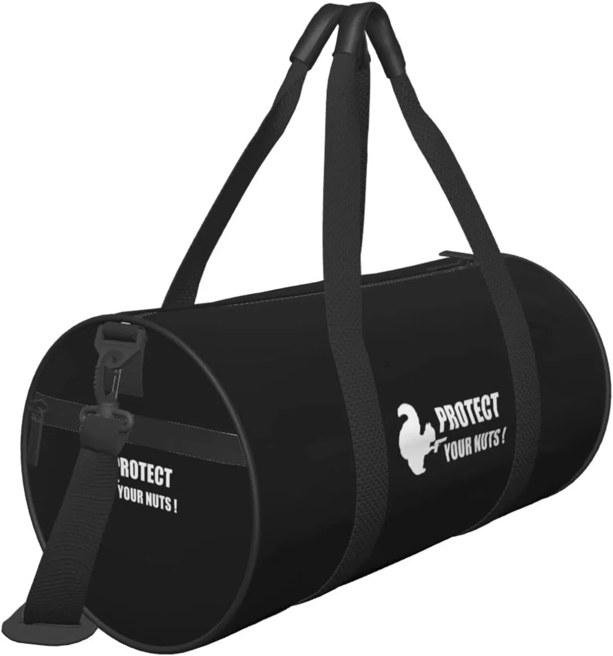 Funny Squirrel Protect Your Nuts Travel Luggage Duffel Bag Sports Rolling Foldable Duffel Bag, Black