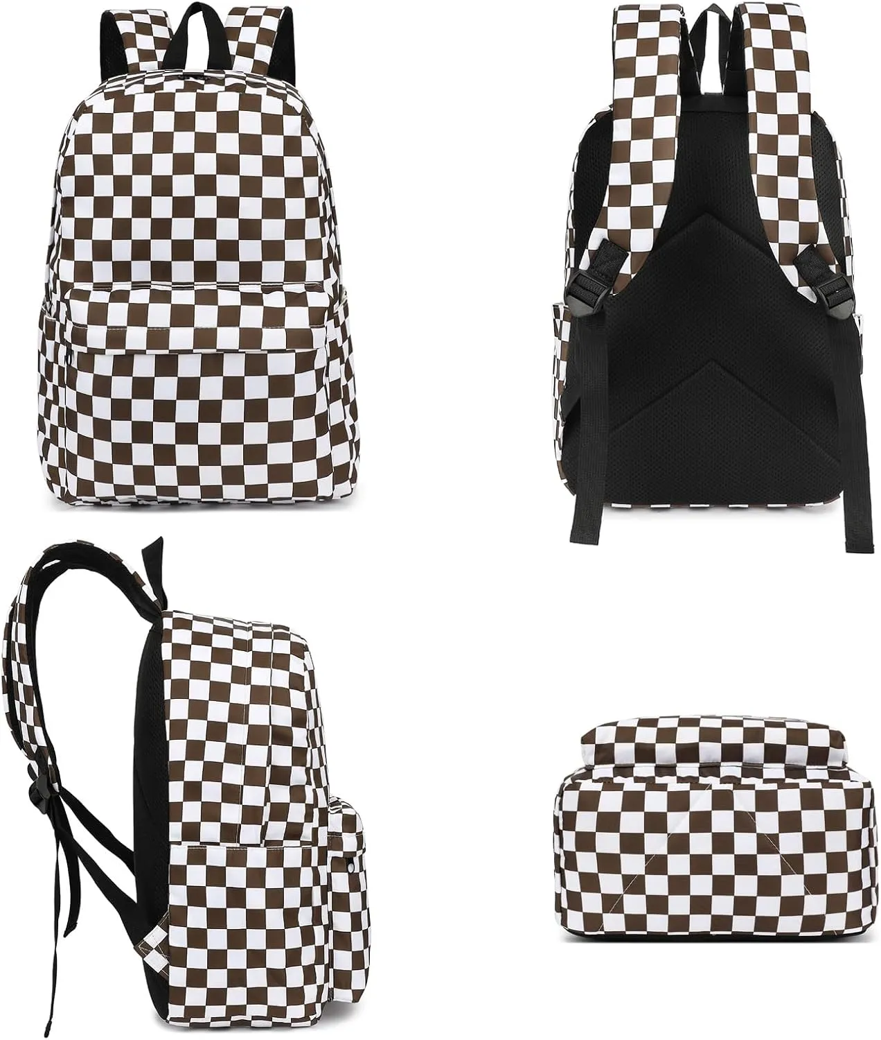 Fuyicat Checkered School Backpack for Girls, Kids Teens Elementary Middle School Bag Women College Bookbag Laptop Backpacks (Brown)