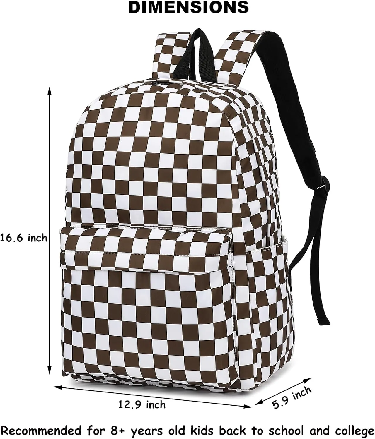 Fuyicat Checkered School Backpack for Girls, Kids Teens Elementary Middle School Bag Women College Bookbag Laptop Backpacks (Brown)