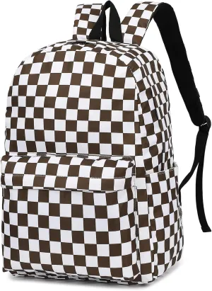 Fuyicat Checkered School Backpack for Girls, Kids Teens Elementary Middle School Bag Women College Bookbag Laptop Backpacks (Brown)