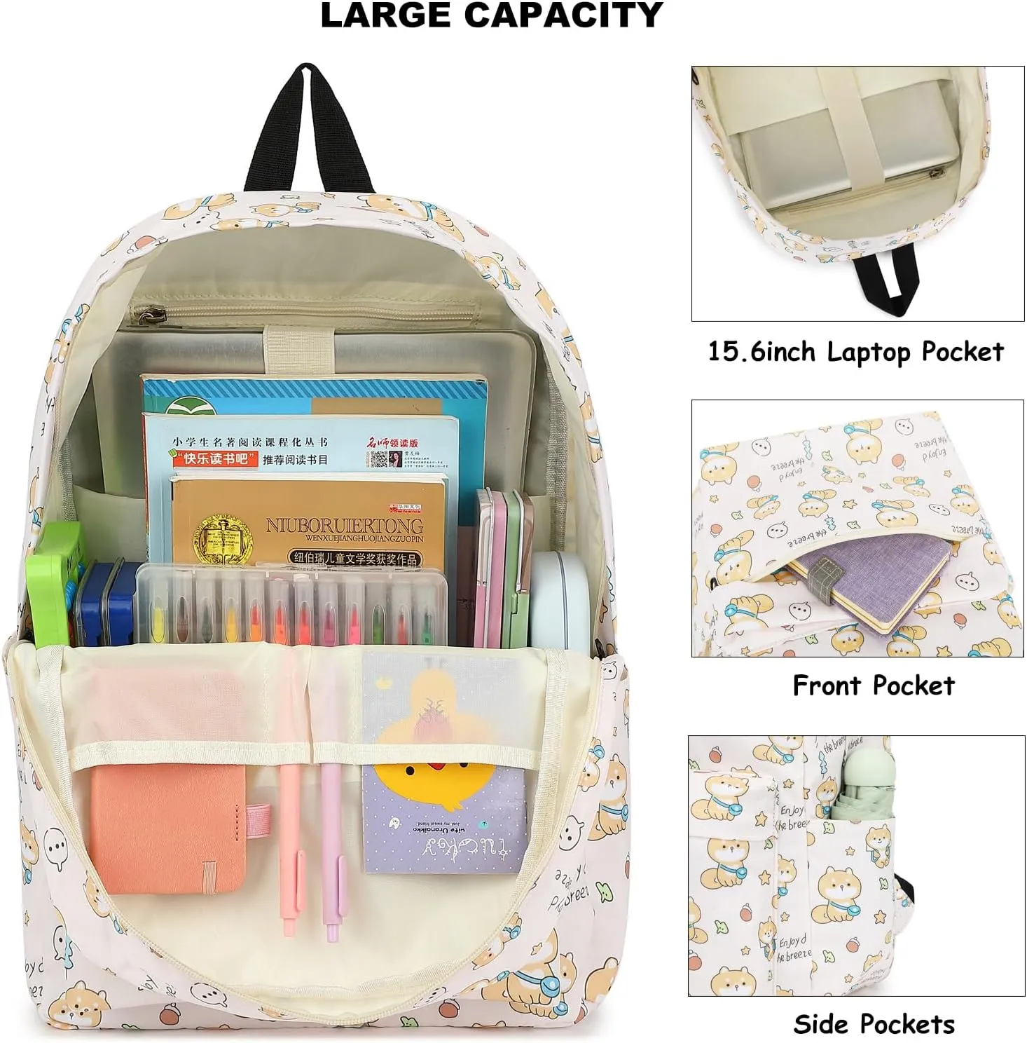 Fuyicat Dog School Backpack for Girls, Kids Teens Elementary Middle School Bag Women College Bookbag Laptop Backpacks