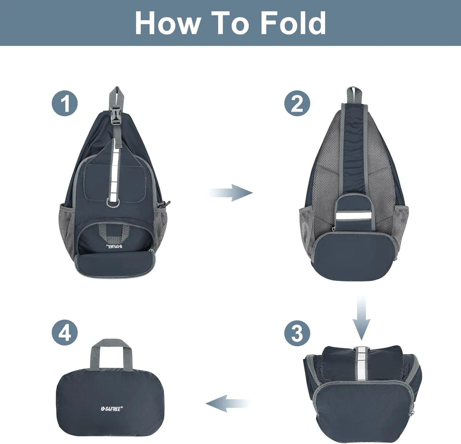 G4Free Packable Sling Backpack, Small Crossbody Sling Bag Travel Hiking Daypack Casual Foldable Shoulder Chest Bag