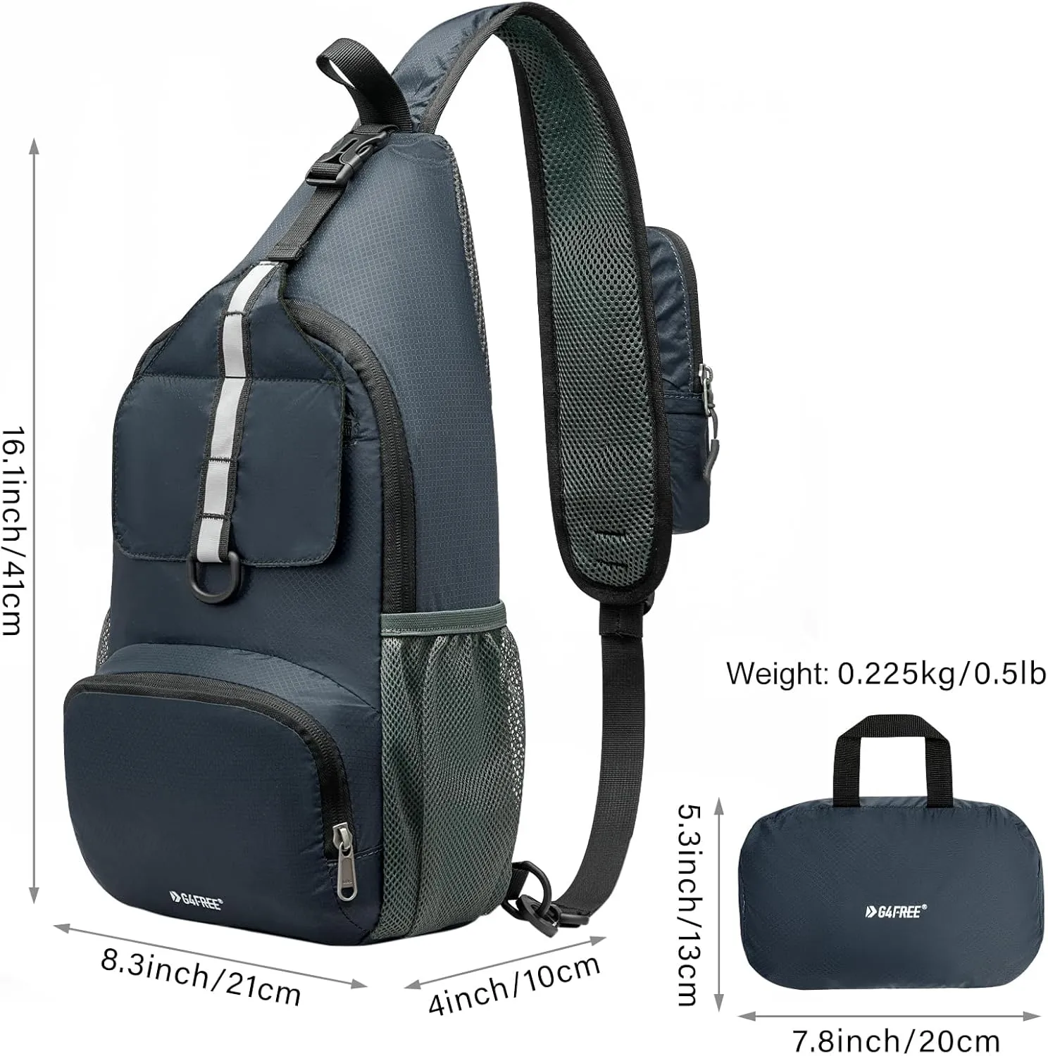 G4Free Packable Sling Backpack, Small Crossbody Sling Bag Travel Hiking Daypack Casual Foldable Shoulder Chest Bag