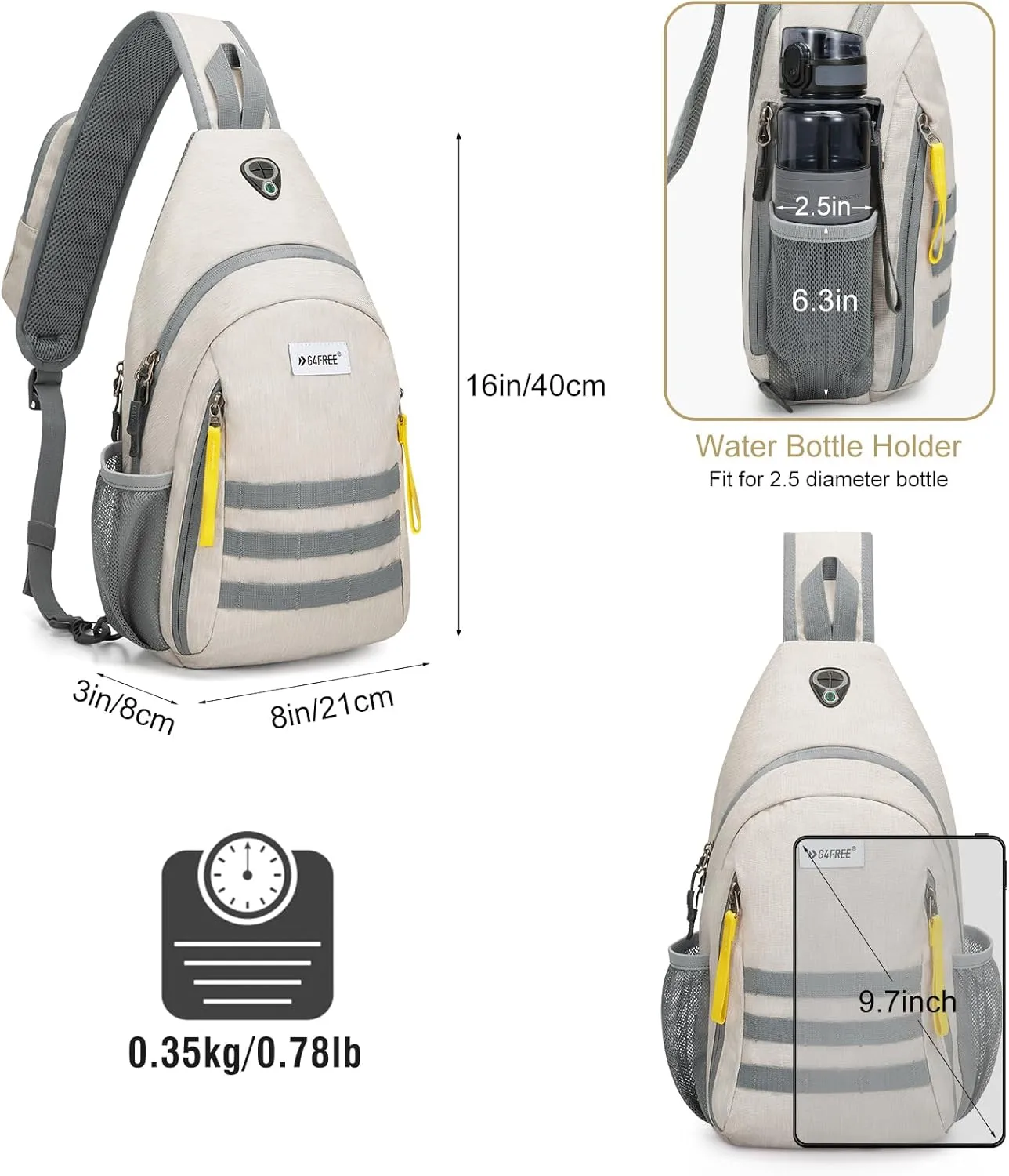 G4Free Sling Bag RFID Blocking Crossbody Backpack Travel Chest Bag Hiking Daypack for Women Men Outdoor Sports