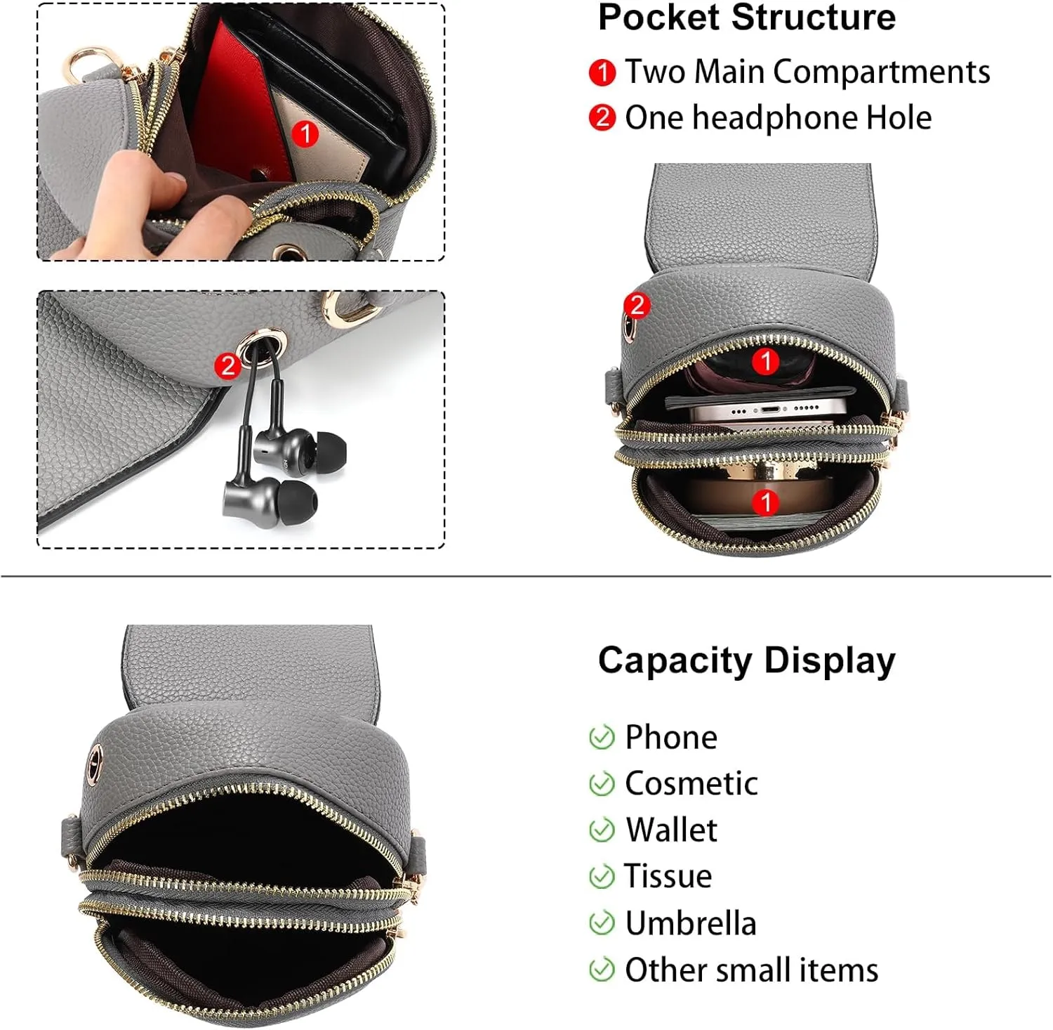 GAEKEAO Small Crossbody Bags for Women Leather Cell Phone Purse Bag Wallet with RFID Blocking Credit Card Slots