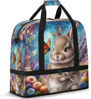 Galaxy Animal Rabbit Travel Duffel Bags for Women & Men Large Sports Gym Bags Foldie Weekender Overnight Bag Carry On Tote Bag With Shoe Compartment Personal Item Luggage for Travel Sports Gym