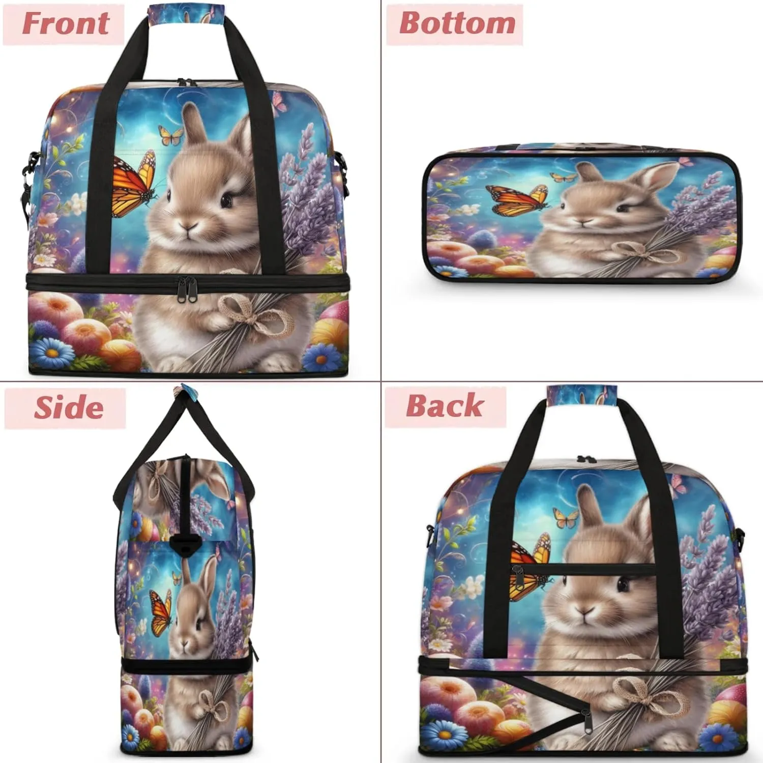Galaxy Animal Rabbit Travel Duffel Bags for Women & Men Large Sports Gym Bags Foldie Weekender Overnight Bag Carry On Tote Bag With Shoe Compartment Personal Item Luggage for Travel Sports Gym