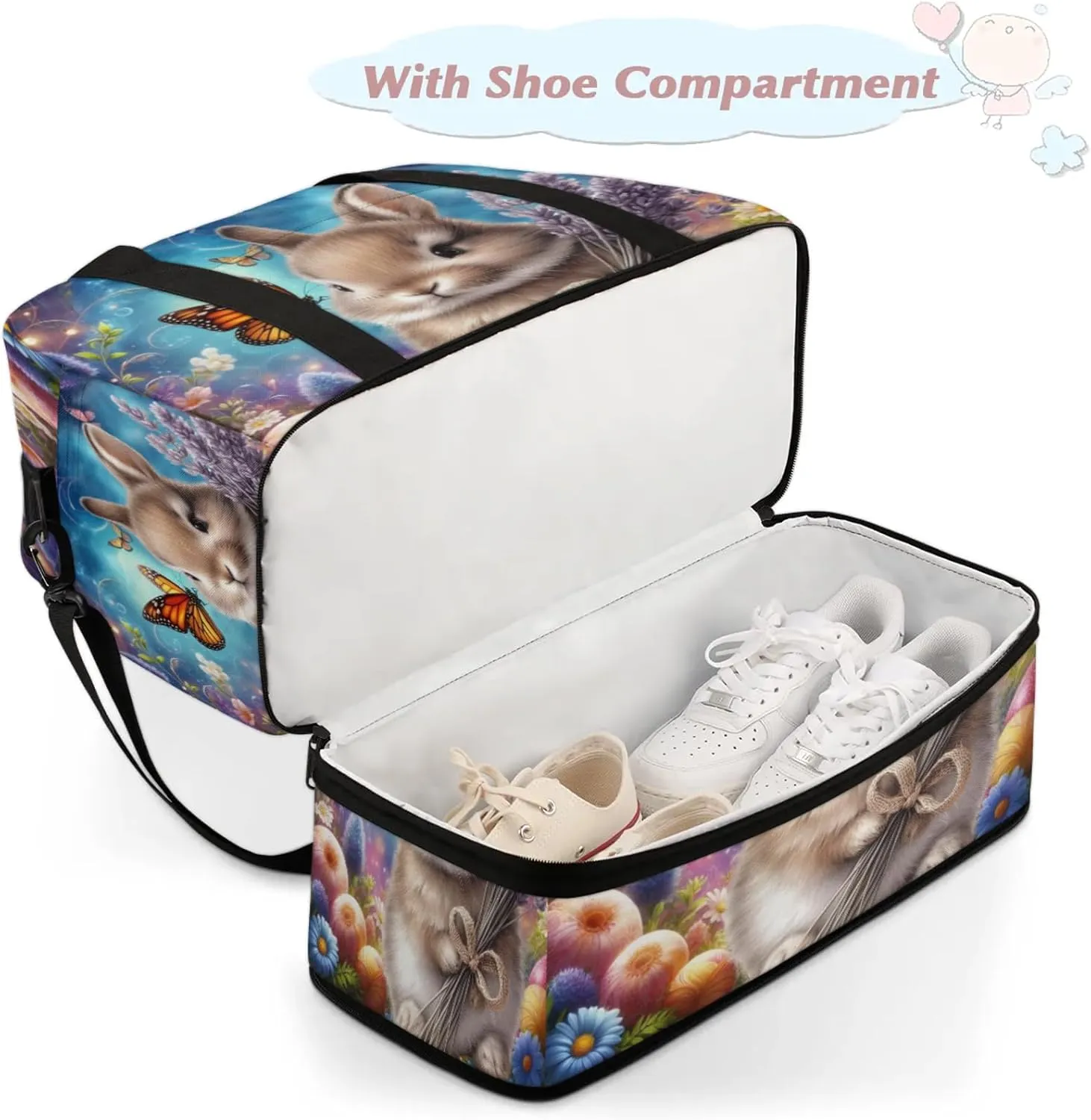 Galaxy Animal Rabbit Travel Duffel Bags for Women & Men Large Sports Gym Bags Foldie Weekender Overnight Bag Carry On Tote Bag With Shoe Compartment Personal Item Luggage for Travel Sports Gym