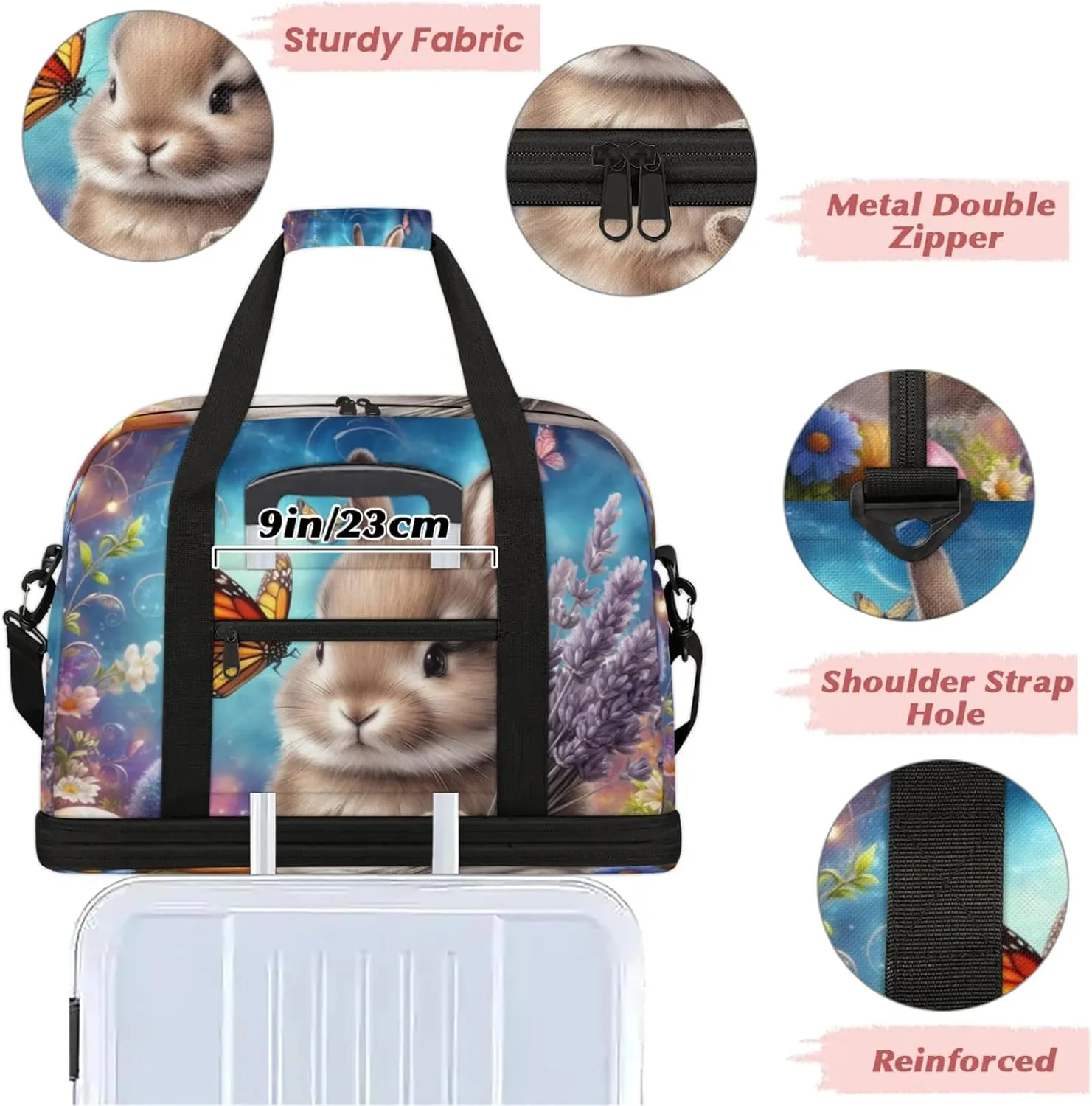 Galaxy Animal Rabbit Travel Duffel Bags for Women & Men Large Sports Gym Bags Foldie Weekender Overnight Bag Carry On Tote Bag With Shoe Compartment Personal Item Luggage for Travel Sports Gym