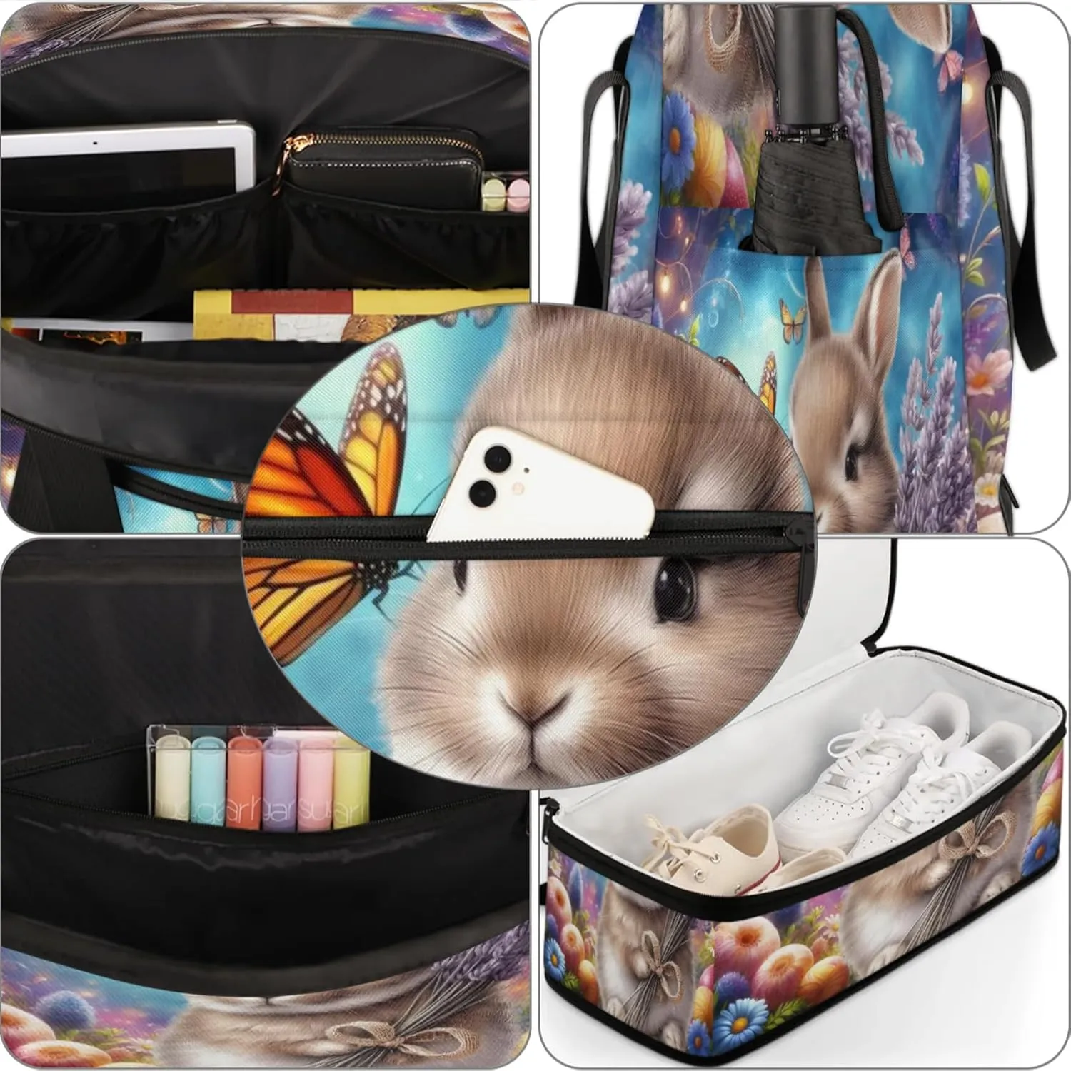 Galaxy Animal Rabbit Travel Duffel Bags for Women & Men Large Sports Gym Bags Foldie Weekender Overnight Bag Carry On Tote Bag With Shoe Compartment Personal Item Luggage for Travel Sports Gym