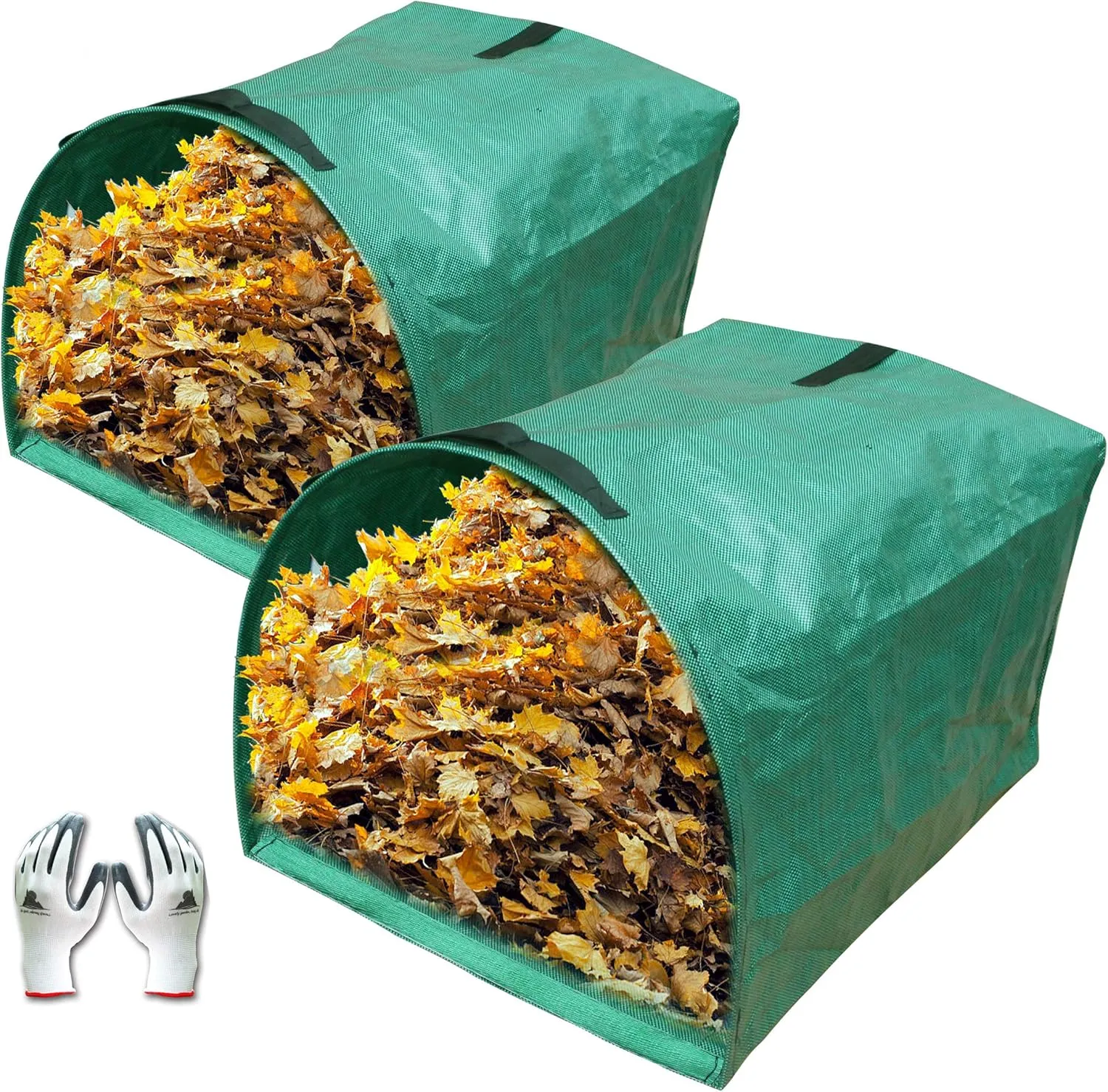 Gardzen 2-Pack 53 Gallon Dustpan-Type Yard Waste Bags, Reusable Heavy Duty Collapsible Garden Leaf Bags, Stand-Up Yard Waste Bin for Leaves, Lawn Debris & Grass Clippings