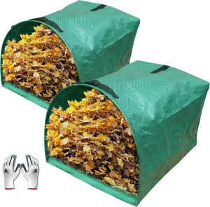 Gardzen 2-Pack 53 Gallon Dustpan-Type Yard Waste Bags, Reusable Heavy Duty Collapsible Garden Leaf Bags, Stand-Up Yard Waste Bin for Leaves, Lawn Debris & Grass Clippings