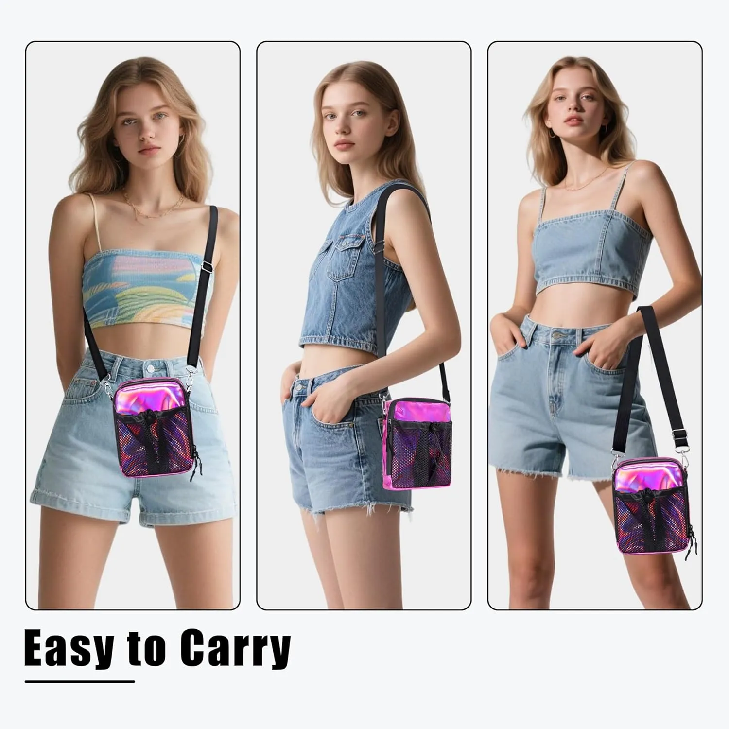 Geestock Small Crossbody Bag for Women Trendy, Holographic Mini Messenger Bag Shoulder Phone Purse with Water Bottle Pocket