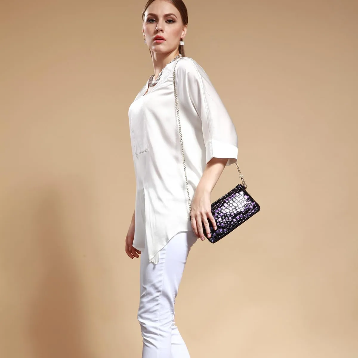 Genuine leather envelope handbag for women,chain strap single shoulder crossbody women's small bag