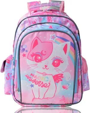Girls Backpack 16 Inch Kids Backpacks for Girls Cute Cat Backpack for Girls Kawaii Light Pink Backpack for Preschool Kindergarten Elementary Large Capacity