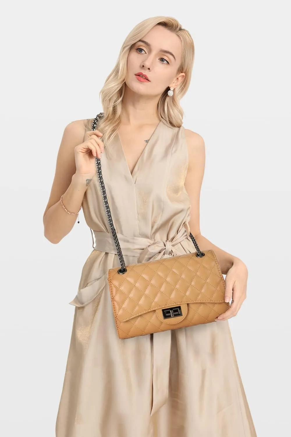 Gladdon Quilted Crossbody Purse for Women Trendy Ladies Shoulder Bag with Chain Designer Purses