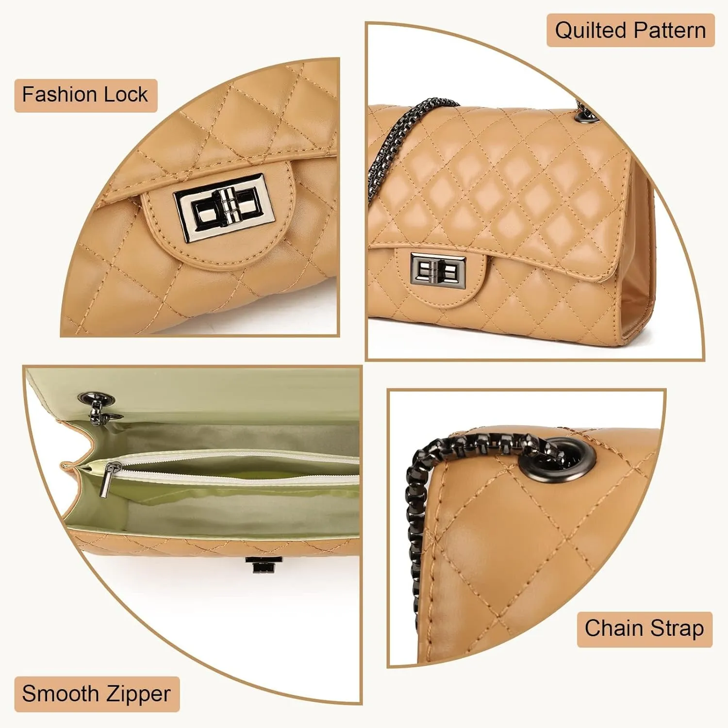 Gladdon Quilted Crossbody Purse for Women Trendy Ladies Shoulder Bag with Chain Designer Purses