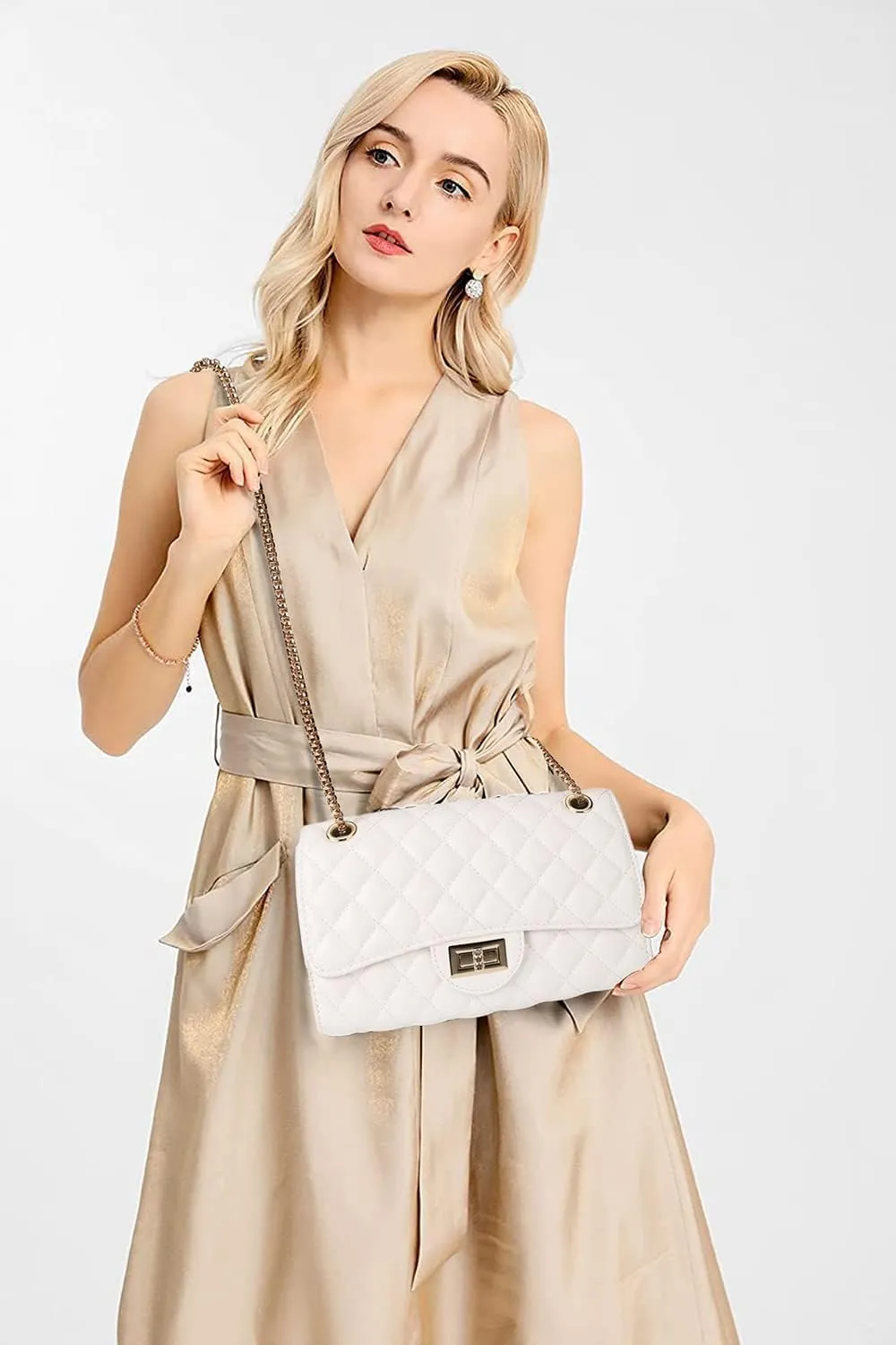 Gladdon Quilted Crossbody Purse for Women Trendy Ladies Shoulder Bag with Chain Designer Purses