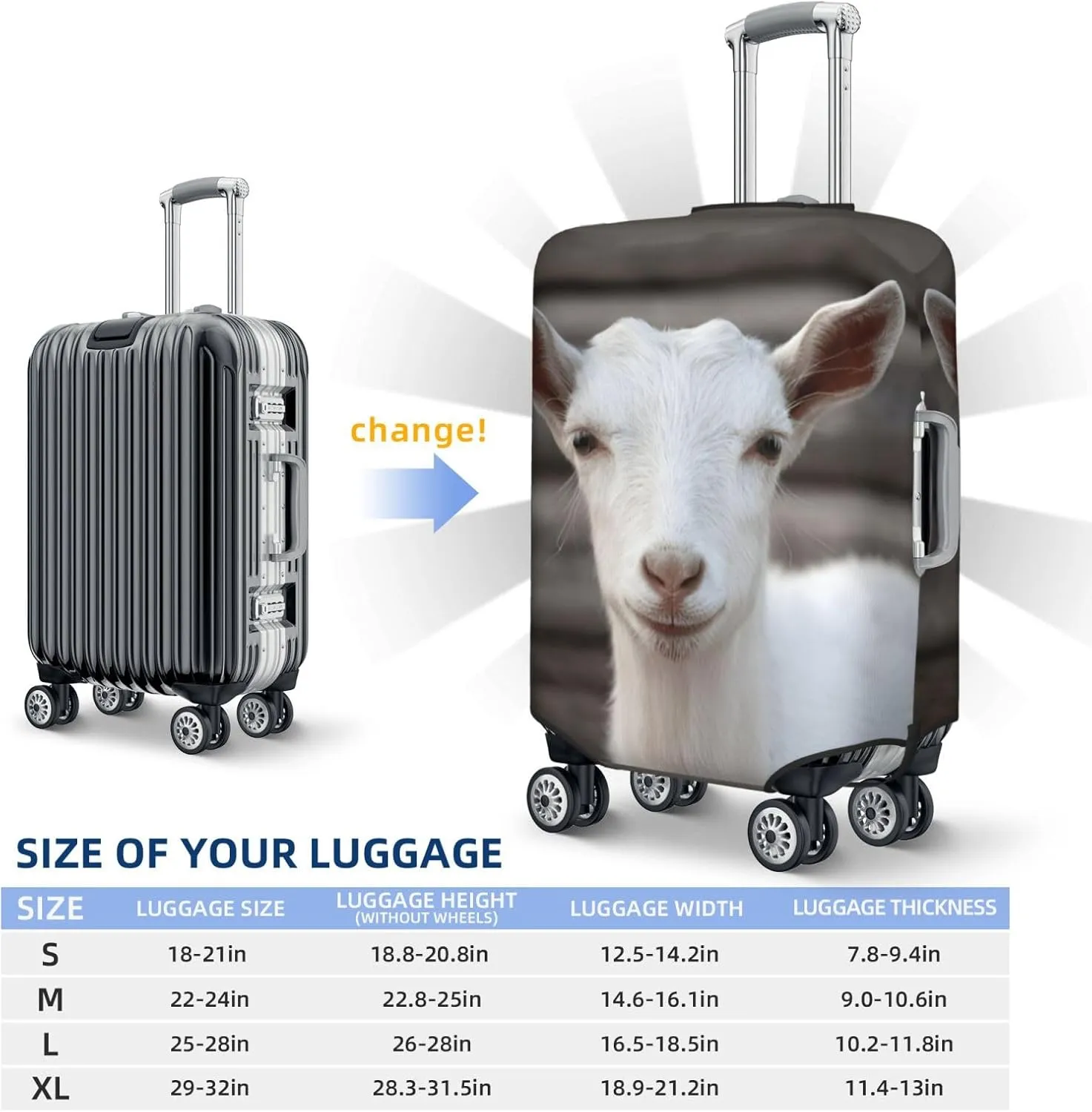 Goat Travel Luggage Cover Fits 18-32 Inch Luggage, Elastic Suitcase Cover Protector with Concealed Zipper for Wheeled Suitcase Travel Accessories