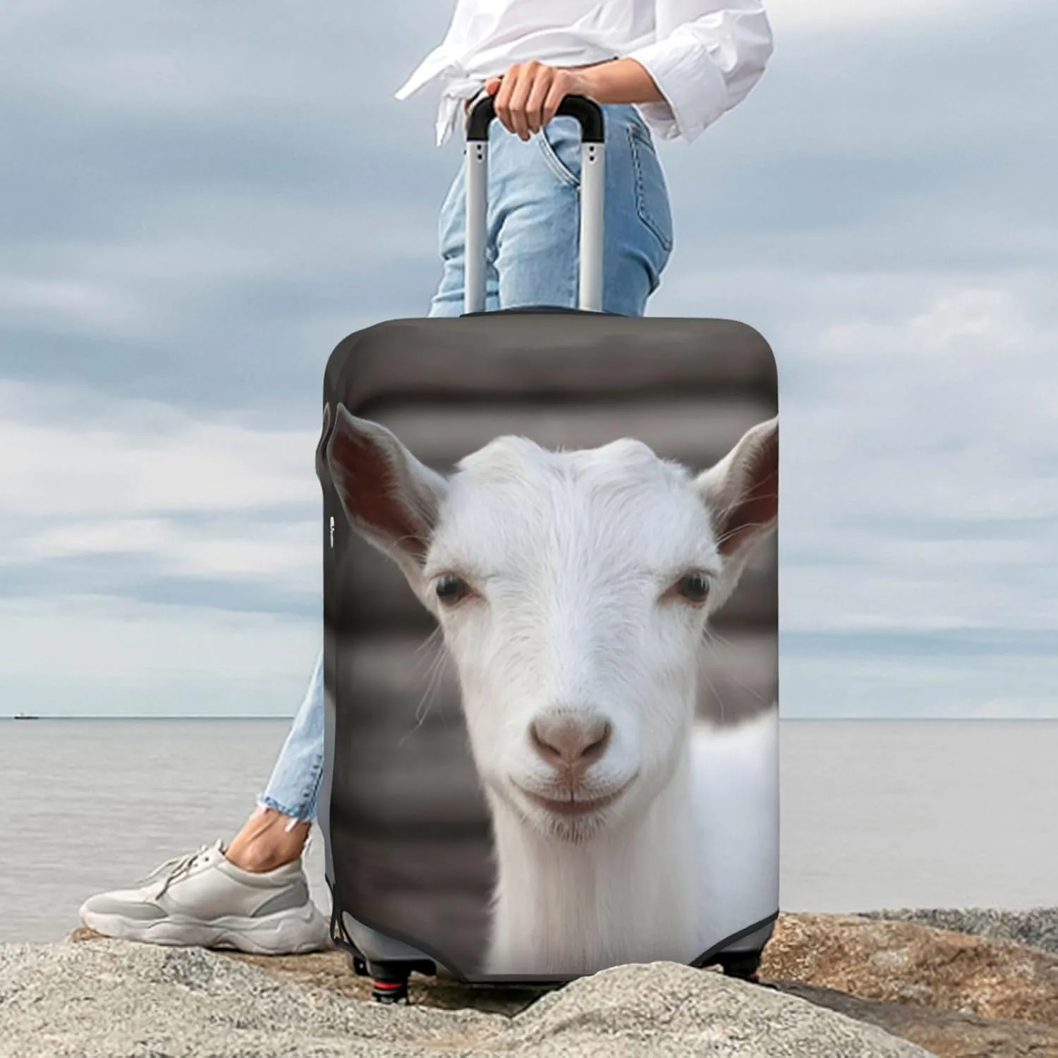 Goat Travel Luggage Cover Fits 18-32 Inch Luggage, Elastic Suitcase Cover Protector with Concealed Zipper for Wheeled Suitcase Travel Accessories