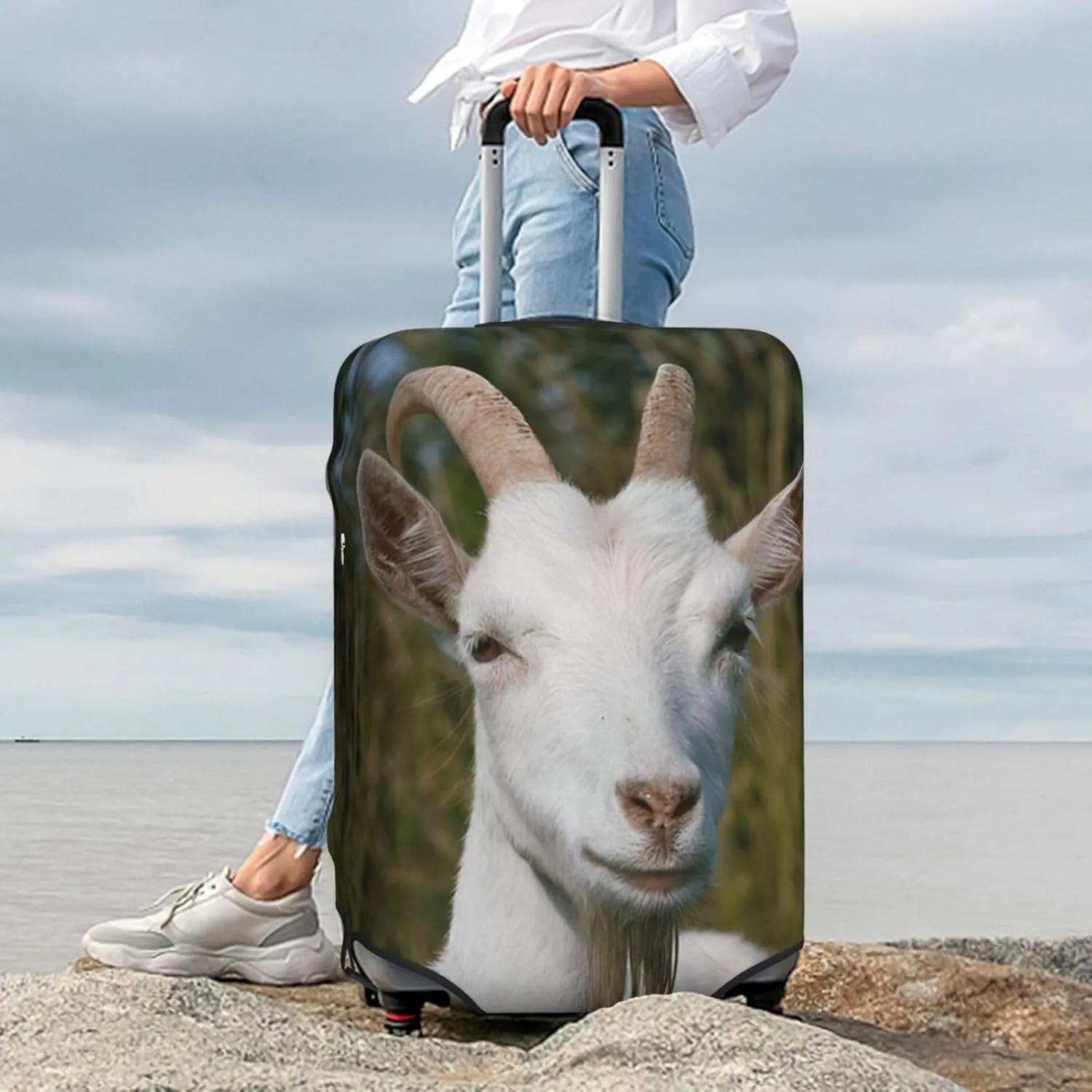 Goat Travel Luggage Cover Fits 18-32 Inch Luggage, Elastic Suitcase Cover Protector with Concealed Zipper for Wheeled Suitcase Tsa Approved