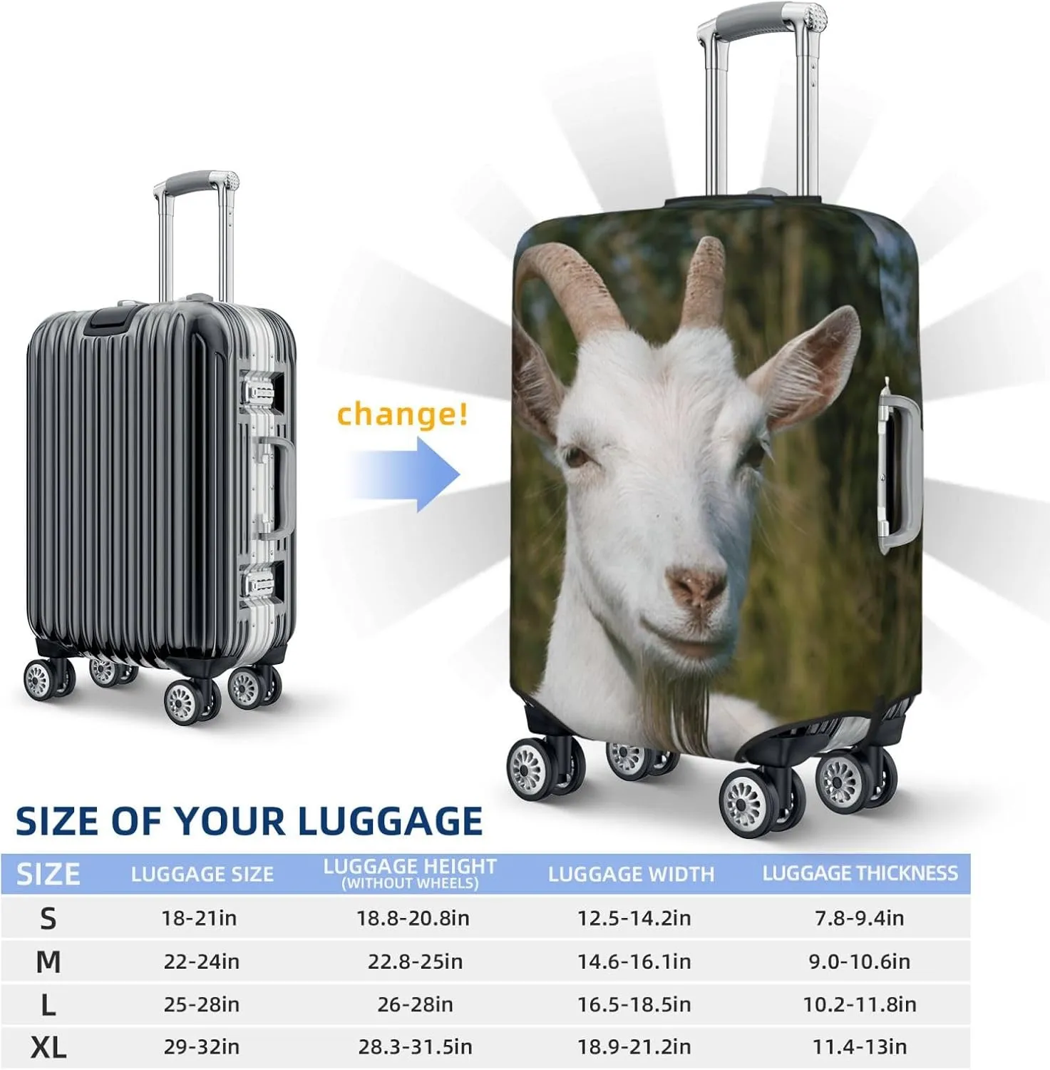 Goat Travel Luggage Cover Fits 18-32 Inch Luggage, Elastic Suitcase Cover Protector with Concealed Zipper for Wheeled Suitcase Tsa Approved
