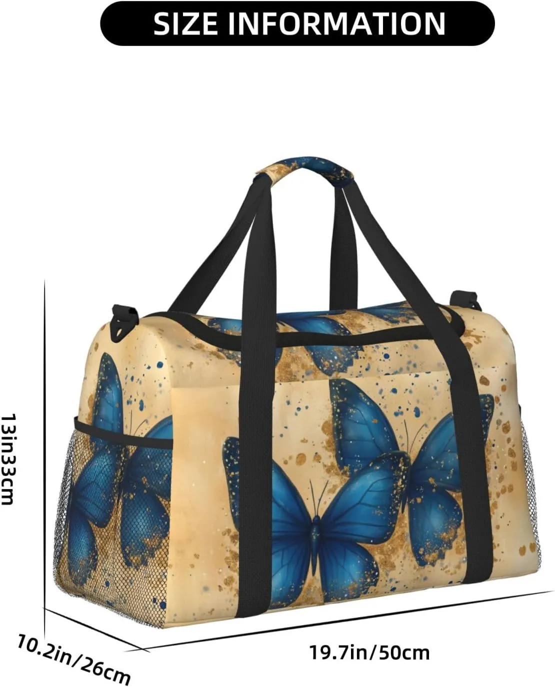 Golden Butterfly Duffle Bag Foldable Travel Tote Bag Carry On Large Weekender Overnight Bags Waterproof Gym Bag For Women Men