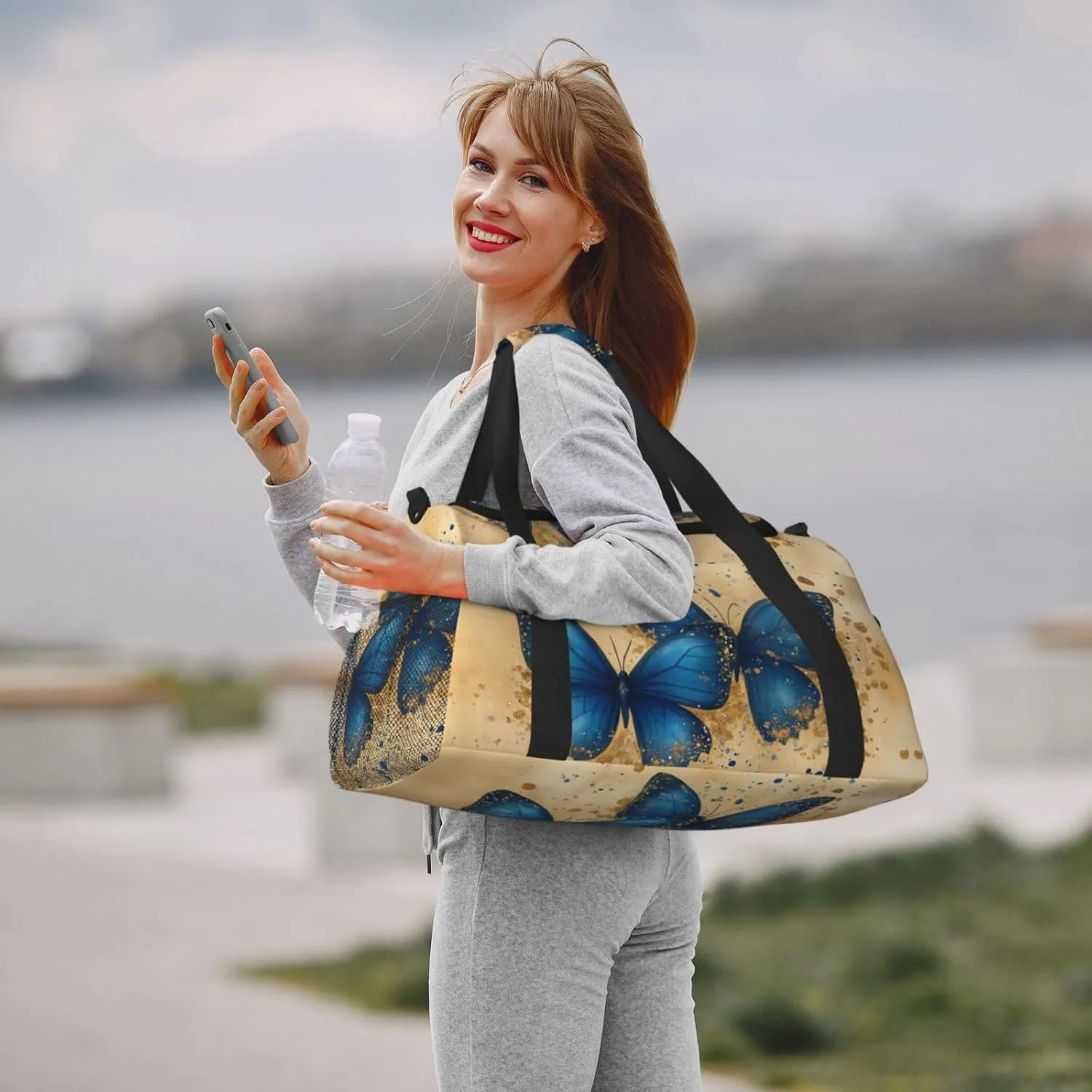 Golden Butterfly Duffle Bag Foldable Travel Tote Bag Carry On Large Weekender Overnight Bags Waterproof Gym Bag For Women Men
