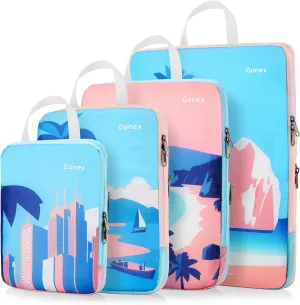 Gonex Compression Packing Cubes, 4pcs Expandable Storage Travel Luggage Bags Organizers, Travel Cubes for Suitcase Carry On (Coconut Palm)