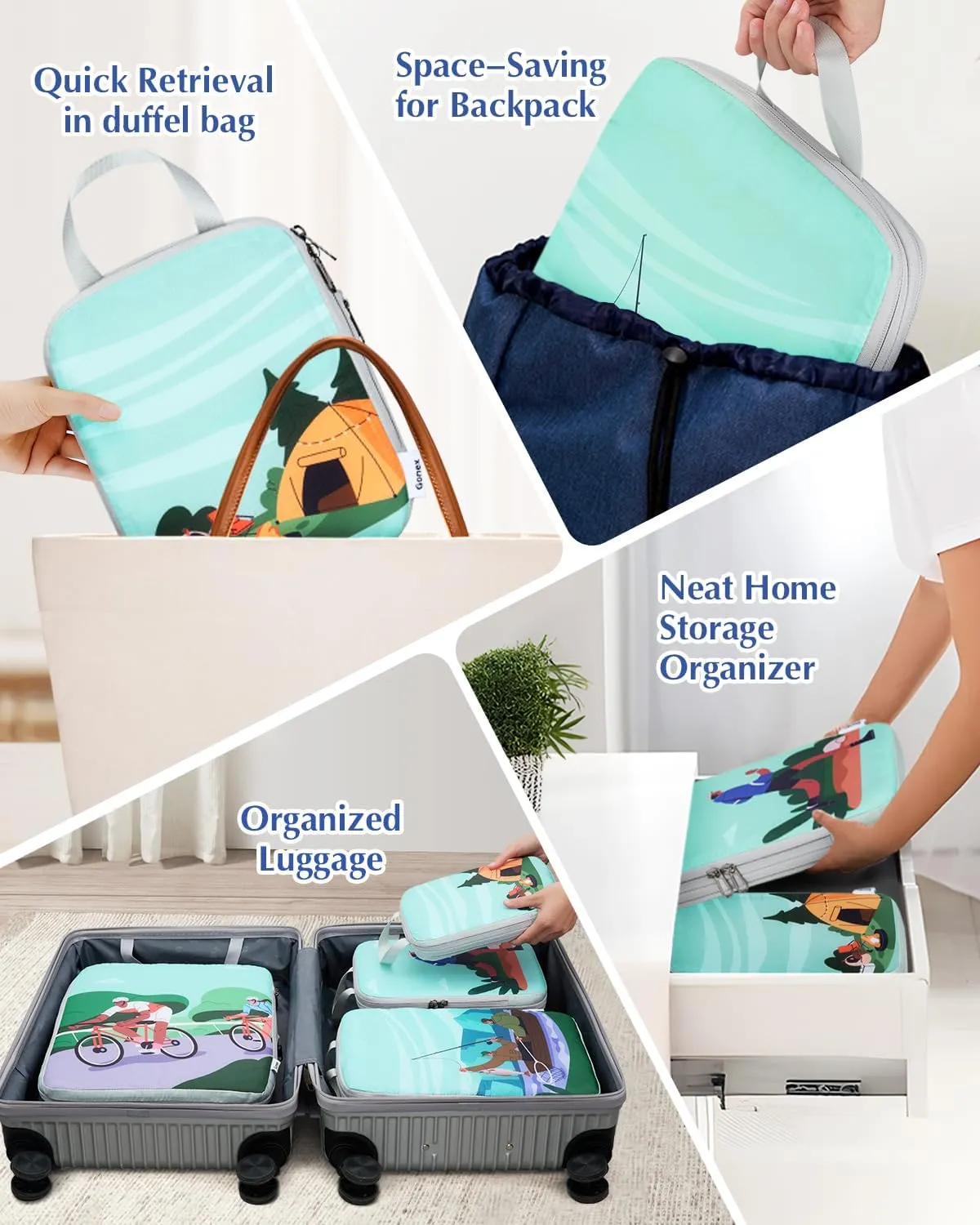 Gonex Compression Packing Cubes, 4pcs Expandable Storage Travel Luggage Bags Organizers, Travel Cubes for Suitcase Carry On (Outdoor)