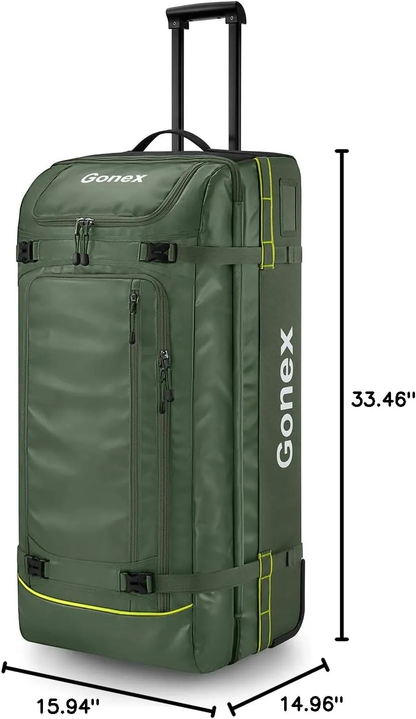 Gonex Rolling Duffle Bag with Wheels, 100L Water Repellent Large Wheeled Travel Duffel Luggage with Rollers 33 inch, Olive Green