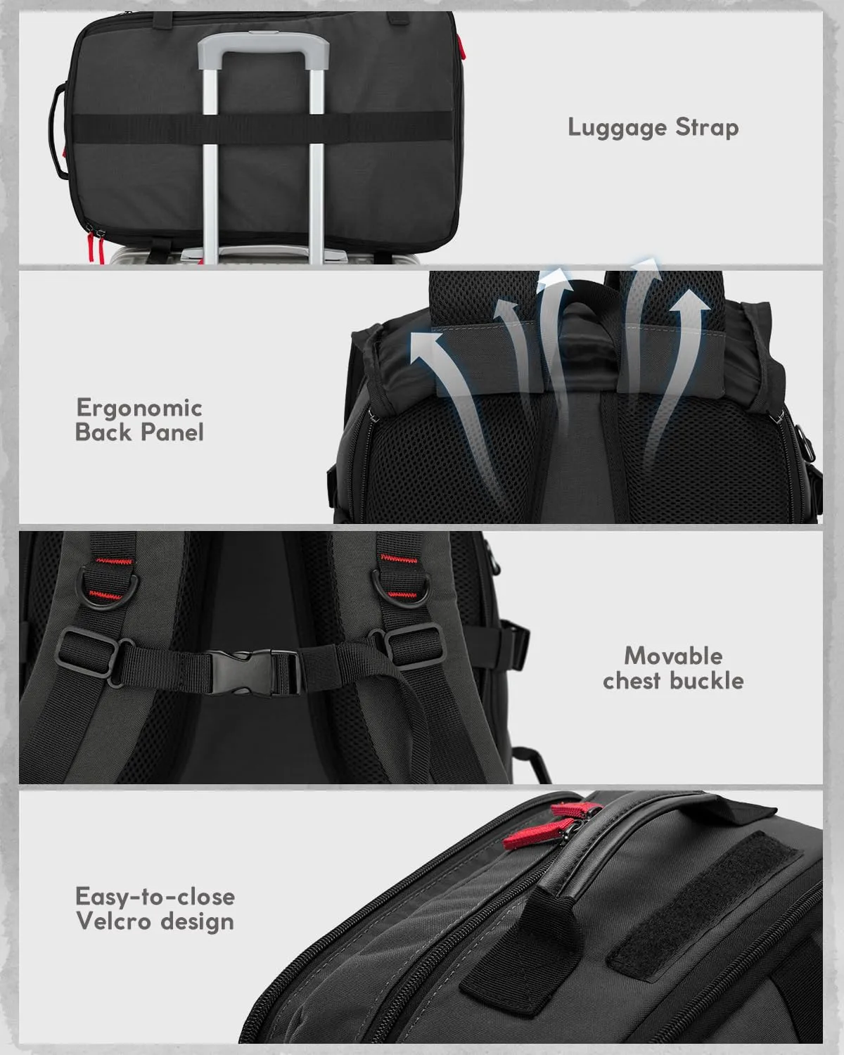 Gonex Travel Backpack, Large Carry-On Nylon Duffle Bag, 3-in-1 Convertible Laptop Bag for Men & Women, Durable for Work & Weekend Travel (Black)